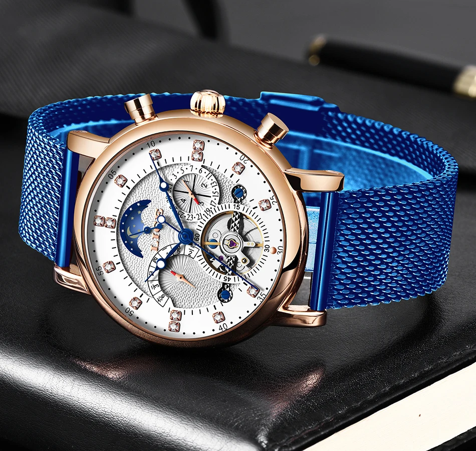 Бренд lige Tourbillon модные часы в деловом стиле автоматические механические часы мужские повседневные Водонепроницаемые кожаные часы Relogio Masculino