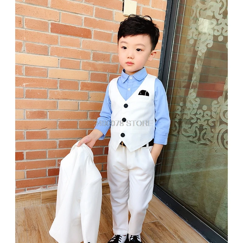 

Brand Kids Ceremony Formal Suit with Bowtie Flower Boys Party Tuxedos Costume Suit Flower Boys White Blazer Wedding Suit