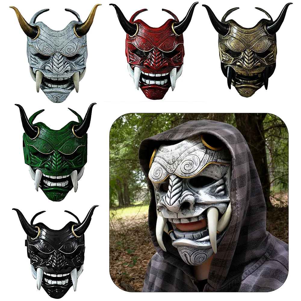 Улыбающаяся маска Poljna Devil Ghost Half Face для Хэллоуина, косплея, костюмов, реквизита, средневековых японских демонических рыцарей.