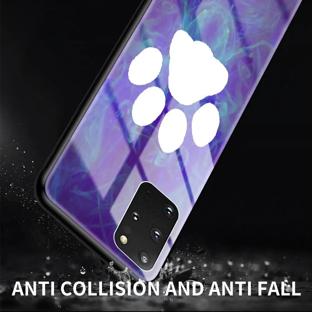 Glass Case For Samsung Galaxy S20 FE S10 S9 S8 Plus Note 20 Ultra 10 Lite 9 8 Phone Cover Shell Cat Dog Paw Animal Cartoon Capa