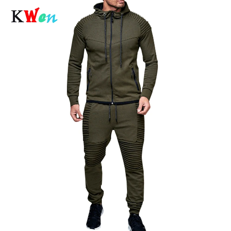 Новинка 2019 Мужская Осенняя толстовка спортивный костюм плиссированная на молнии