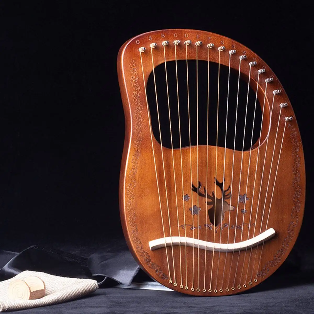 

Harp Instrument 16 String Wooden Mahogany Lyre Harp Musical Instrument with Pickup Tuning Wrench Cleaning Cloth Beginner Gift
