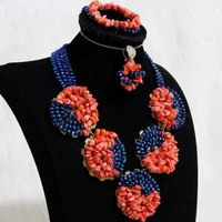 dudo jewelery set for women african coral and crystal bead necklace set for nigerian weddings orange and blue 3 pieces christmas