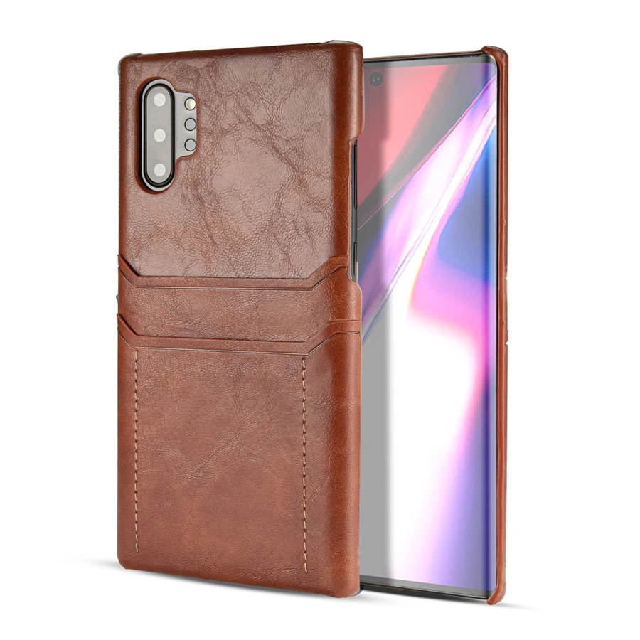 Brown Чехол для держателя карты для samsung Galaxy Note 10 Plus Note10 Note10+ Coque роскошный кожаный тонкий кошелек ударопрочный жесткий чехол для задней панели etui - Цвет: Brown