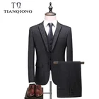 TIAN QIONG, деловые полосатые костюмы для мужчин, 2019, облегающие мужские свадебные костюмы из 3 предметов, черный, темно-синий, серый, деловой костюм для мужчин