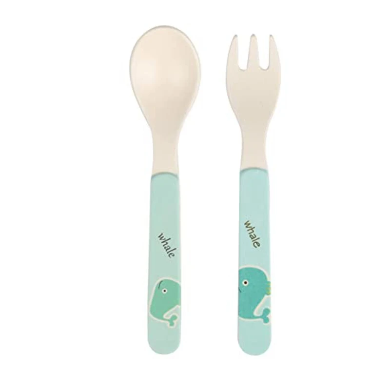 

5 Pcs/Set Bamboo Fiber Children Food Plate Bowl Cup Spoon Fork Set Kids Dishware Cartoon Tableware Dishwasher Safe