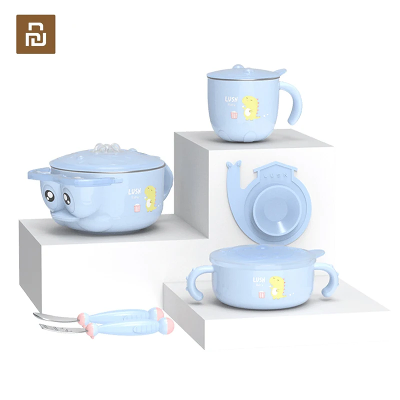 

Youpin детская посуда для сохранения тепла, безопасная посуда для детей, набор посуды из нержавеющей стали, миска для кормления детей, ложка, ви...