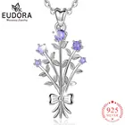 EUDORA Настоящее серебро 925 пробы фиолетовое романтическое ожерелье с лавандой кулон с фиолетовым CZ женские модные ювелирные изделия с коробкой D510