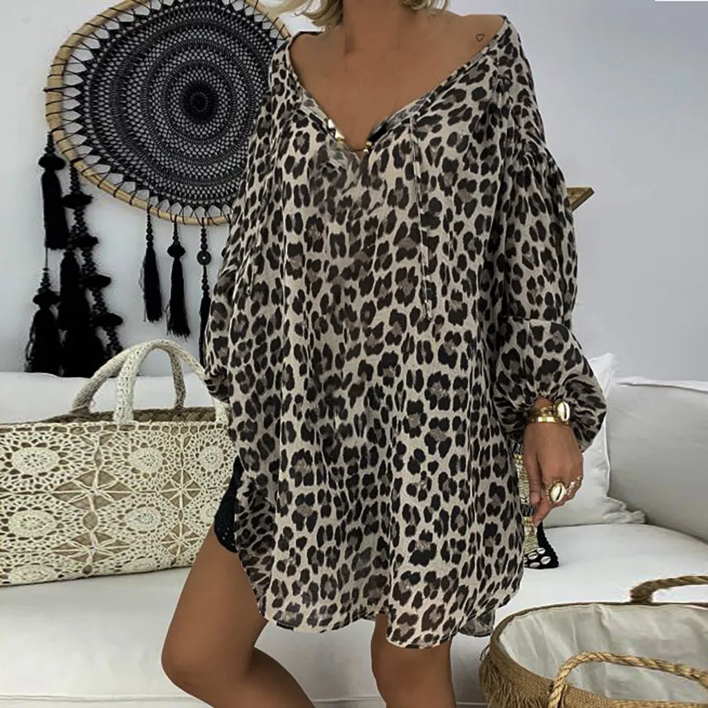 Повседневная модная Свободная Женская рубашка с V образным вырезом и длинным