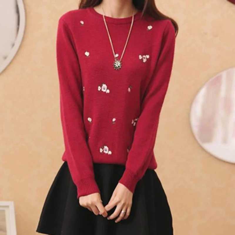 

Flower Pattern Fashion Basic Casual Female Women Long Sleeve All Match College Wind Sweaters