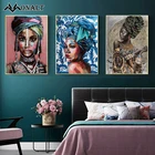 Тюрбан синего цвета с Африканской девушкой, портрет черной женщины, картина маслом, граффити, художественные холщовые постеры и принты, абстрактное художественное украшение