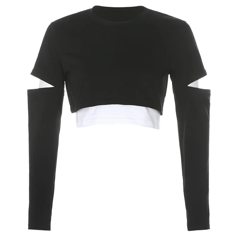 

Fake Two-Piece T Shirt Women Spring and Autumn New Stitching Long-Sleeved T-shirt Loose T-shirt Top Women