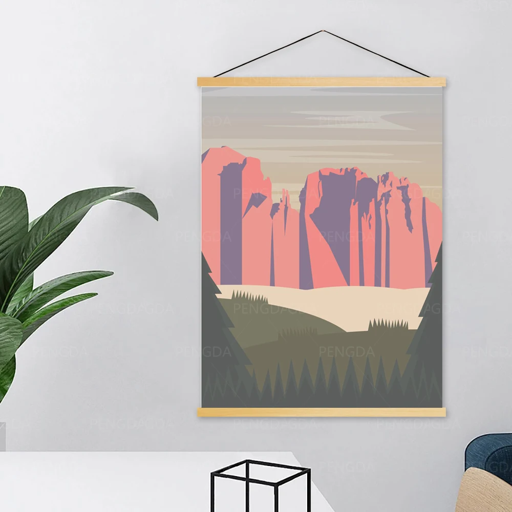 

Картина на холсте, настенное искусство, пейзаж в скандинавском стиле, картина с деревьями, плакат, украшение для дома, Висячие свитки из масс...