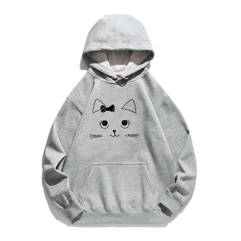 

Women Hoodie Cartoon Cat Face Printed Hoodies Women Fleece Long Sleeve Loose Sweatshirt with Hat Girls Pullovers Winter