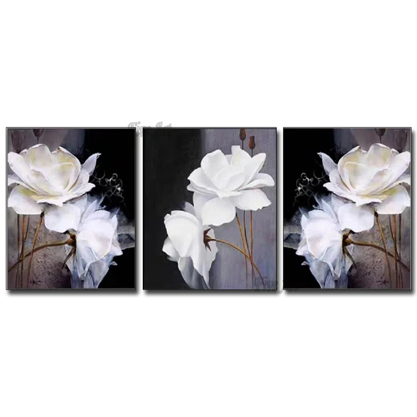 

3PCS White Flowers Real Hand-painted Artwork Oil Painting High Quality Modern Artists Oil Paintings Pictures For Home Decor