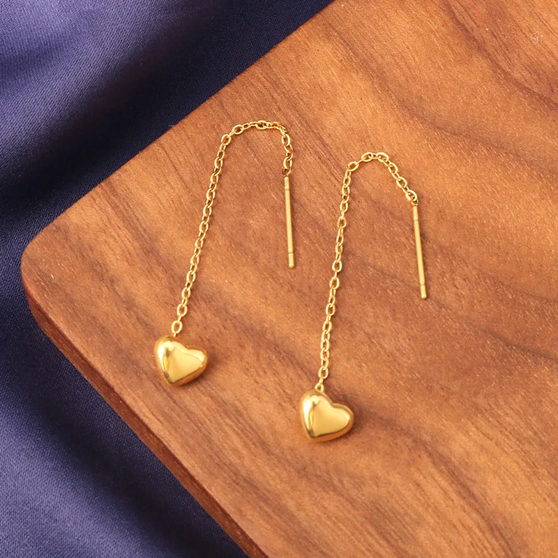

1 Pair Long Thin Love Heart Earrings For Women Gold Stainless Steel Stud Earrings 2021 Trend Unfade Ear Line Jewelry Holiday Gif