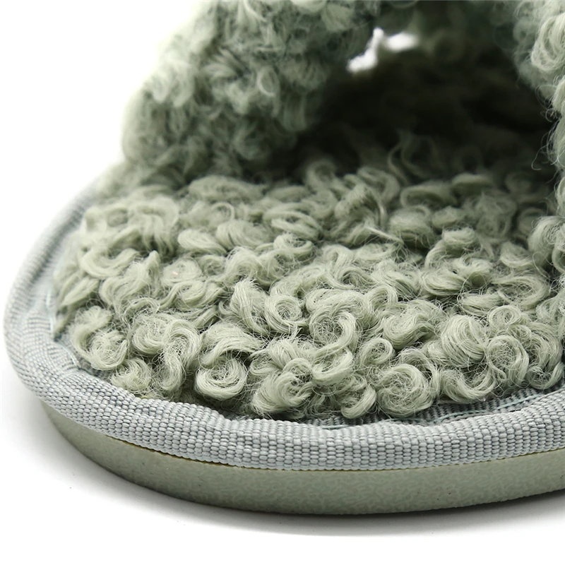 

Fleeces Women Slippers Fashion Cross Shape Warm Shoes Woman Slip On Flats Female Slides Indoor Shoes