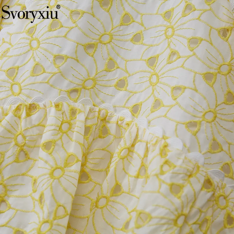 

Svoryxiu 2021 Spring Summer Runway Fashion Dress Women's Elegant Lantern Sleeve Hollow Out Embroidery Short Dresses