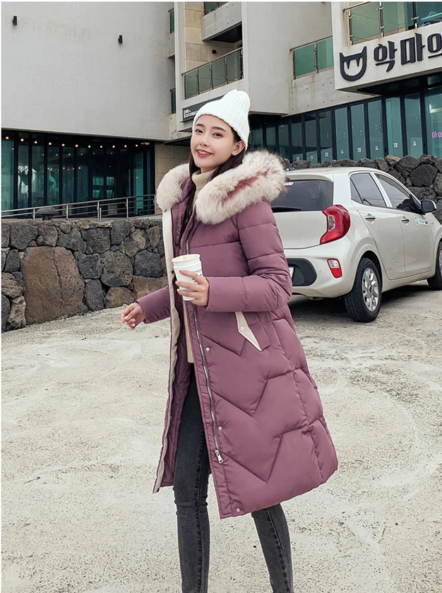 Ins Winter New Women's Hooded Down Parka Long Jacket Casual Big Fur Zipper Full Sleeve Korean Style Thick Coat C90802K
