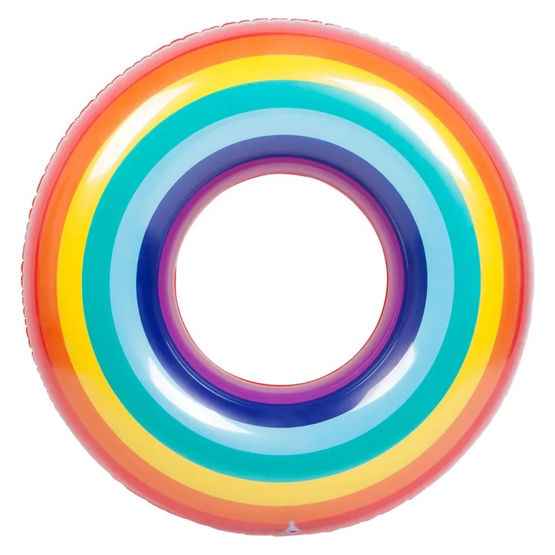 

2021 Cute Adult Thickened Inflatable Rainbow Swimming Ring Comfortable Leisure Party Swimming Pool Pvc Water Fun Buoyancy Ring