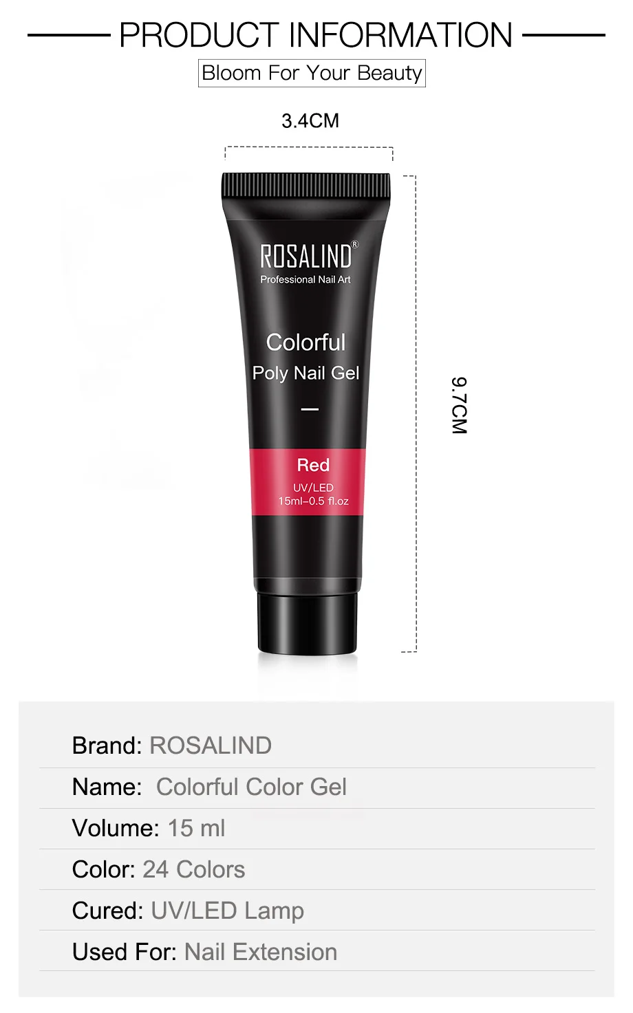 

ROSALIND Nail Extensions Glue Poly Nail Gel Set Manicure Nail Gel 15ml Crystal Clear Colors Gel With UV Lamp Nail Tools Set