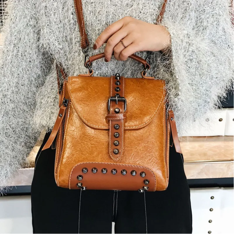 

Woman Bag For Women Mini Leather Backpack Fashion Portable Both Shoulders Backpacks For Female Rivet Small Ladies Bags