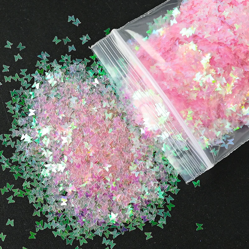 

50g Candy Bright Butterfly Sequin Glitter Transparent Fluorescent Ultrathin Face Manicure for Acrylic Tips Nail Paillette HDJ39Y
