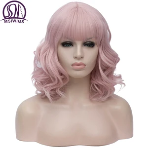 Парики MSIWIGS для косплея Bobo, женские Искусственные волосы розового цвета с челкой, голубые зеленые красные волосы для вечерние