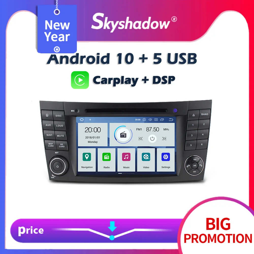 Carplay DSP PX6 IPS Android 10 4 Гб + 64 ГБ Автомобильный dvd плеер GPS карта RDS радио Bluetooth 2 для Benz W211