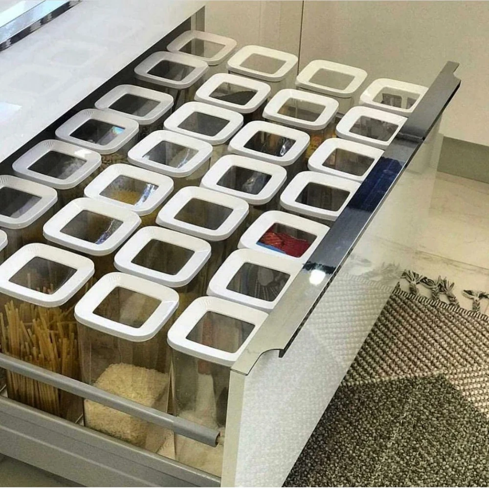 

12 PCS Kitchen Food Storage Box Container Set Organizer Square Vacuum Lid Airtight Jars Pantry Noodle Legume Cereals Rice Pasta