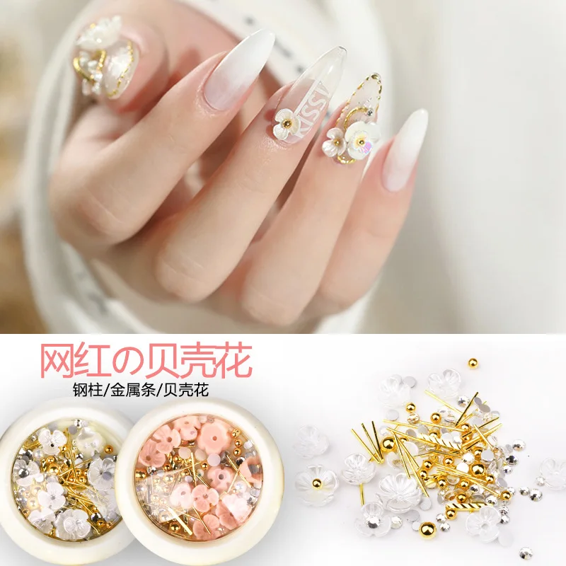 1 коробка белая роза Стразы украшения для ногтей 3d лепесток тиснение скульптура