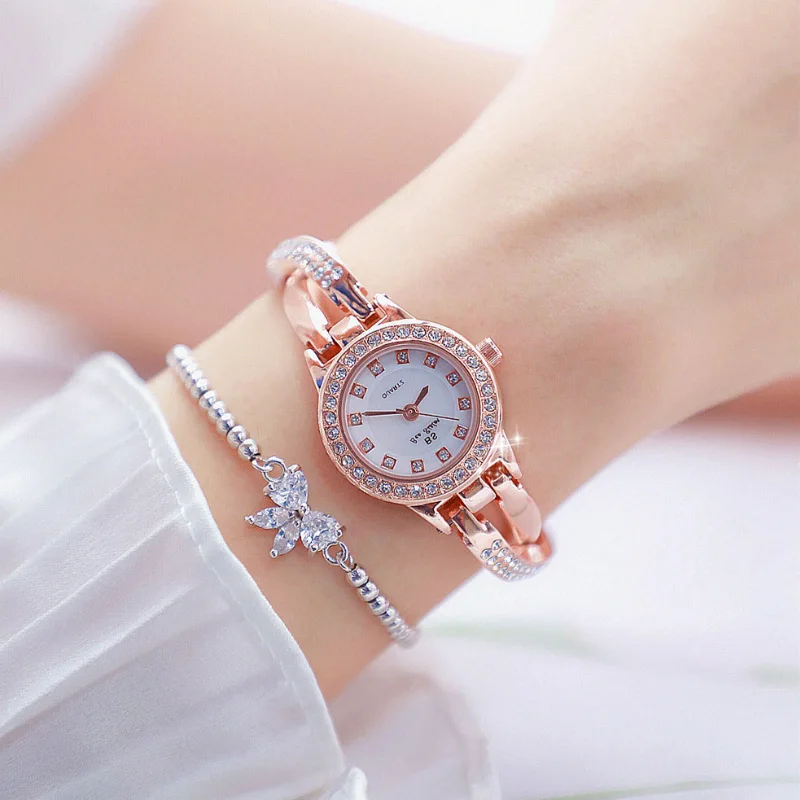 

BS Elegant Watch Women Fashion Stainless Steel Woman Watch Rhinestone Ladies Dress Watch Female Wristwatch Reloj Mujer