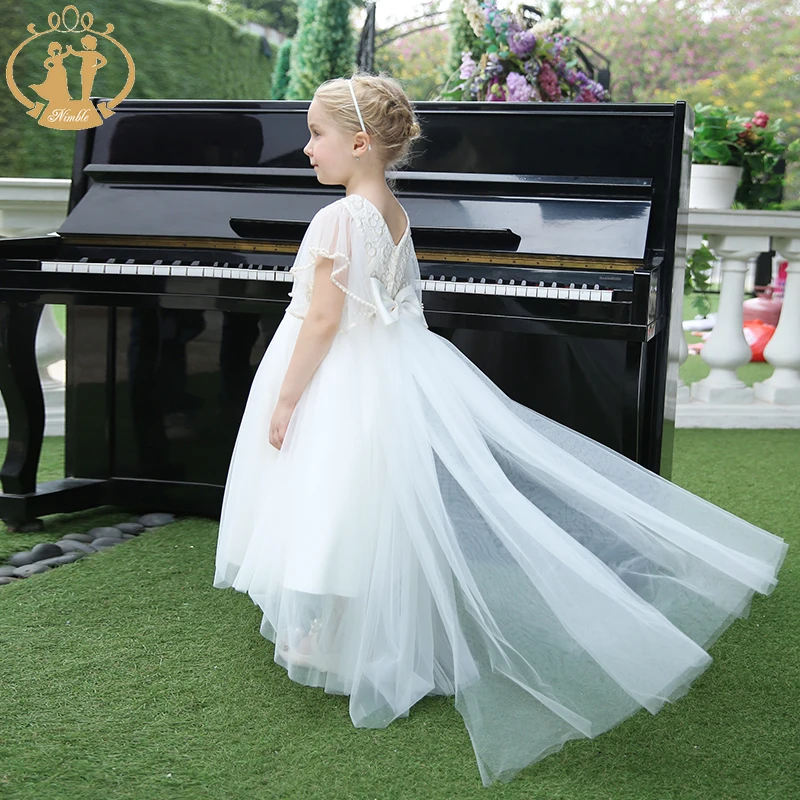 Nimble girls dress Long flower girl For Party And Wedding Princess Mesh Formal Ankle with Tail | Детская одежда и обувь