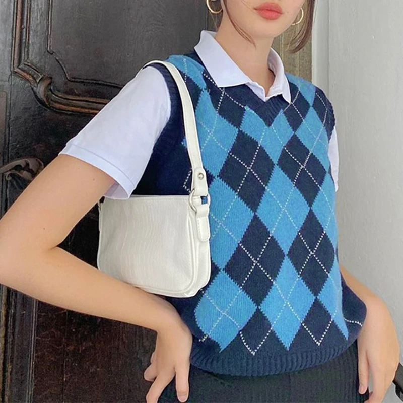 Женский трикотажный жилет без рукавов в стиле преппи Радужный разноцветный