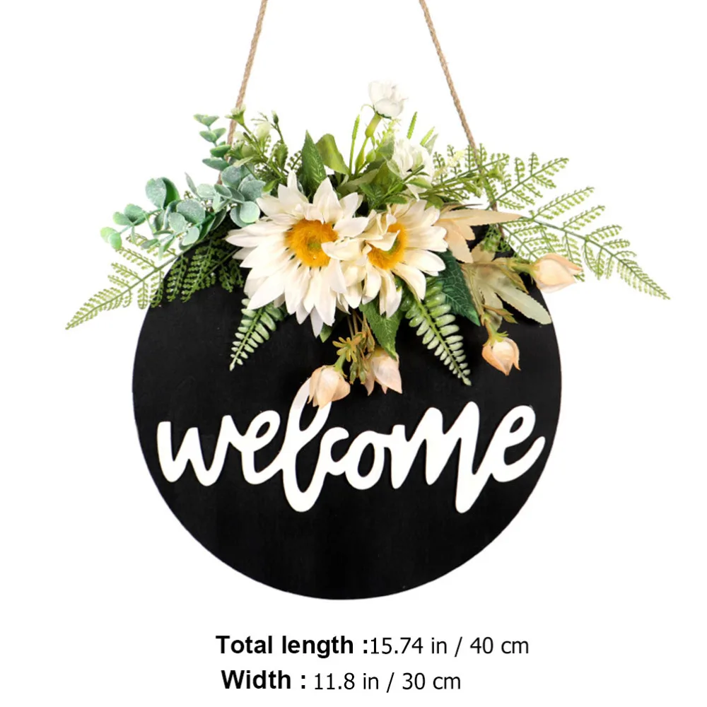

1Pc Artificial Sunflower Wreath Festival Welcome Doorplate Pendant (White)