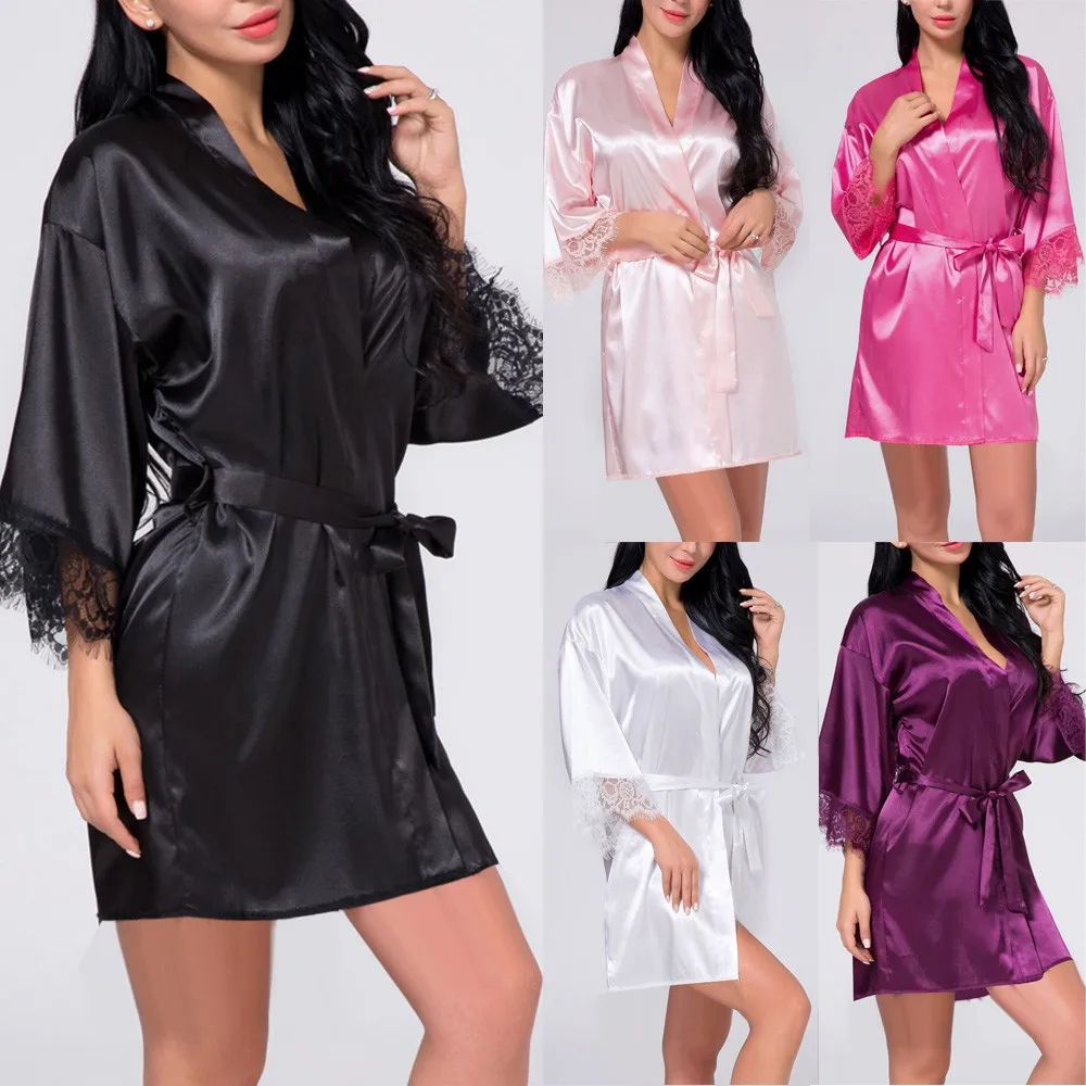 

Women Lace Sexy Sleepwear Lingerie Nightdress V Neck Nightgown Gown Nuisette Nighty Robe Satin Night Mini Solid Dress 1 Order