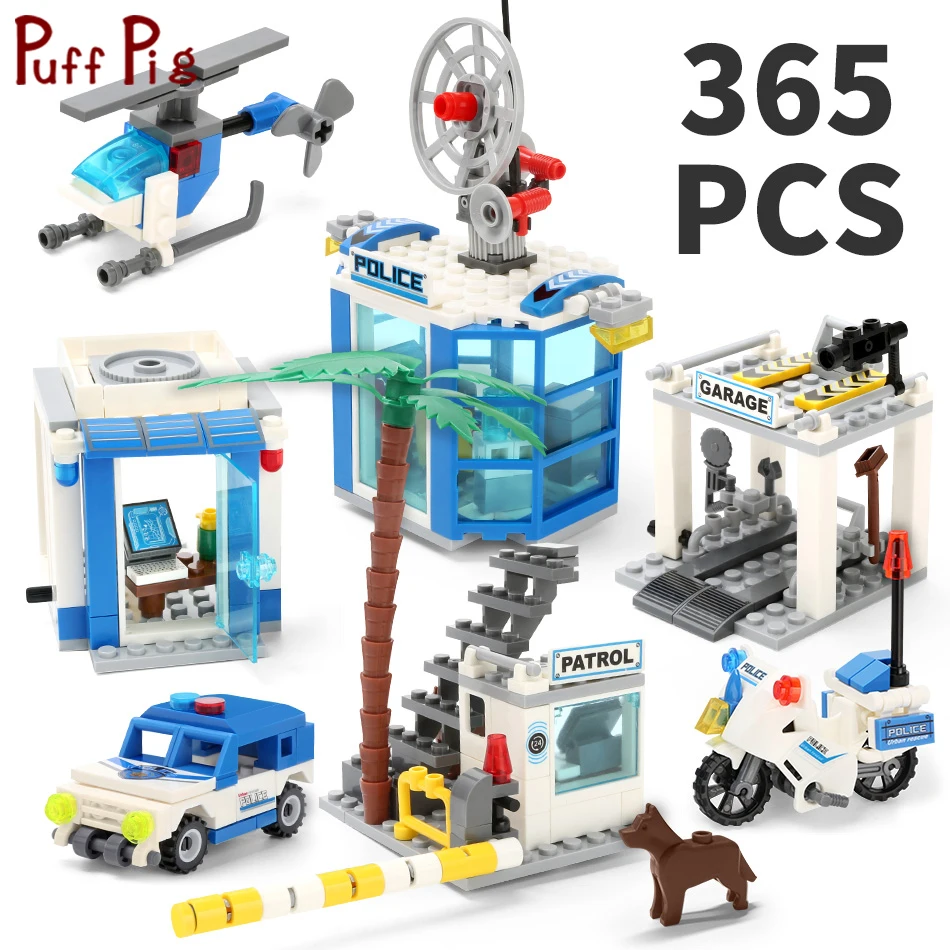 365 шт 4 в 1 полицейский участок мотоцикл автомобиль вертолет модель строительные