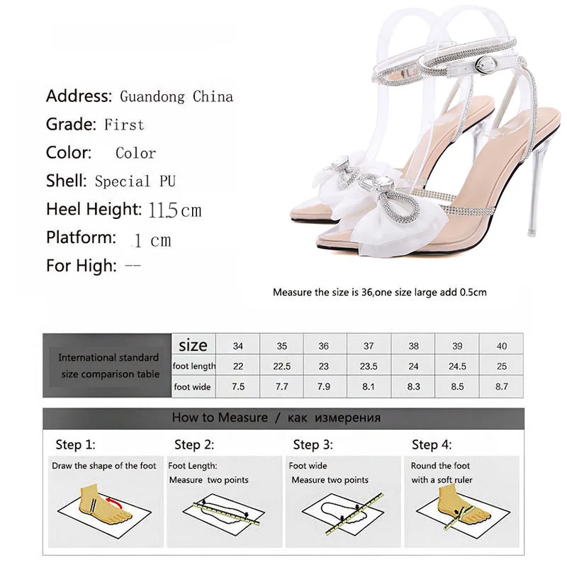 

HOKSZVY Transparent PVC Women's Shoes Pointed Bows And Rhinestones Decorated With Crystal High-heeled Sandals JXQ-977-1