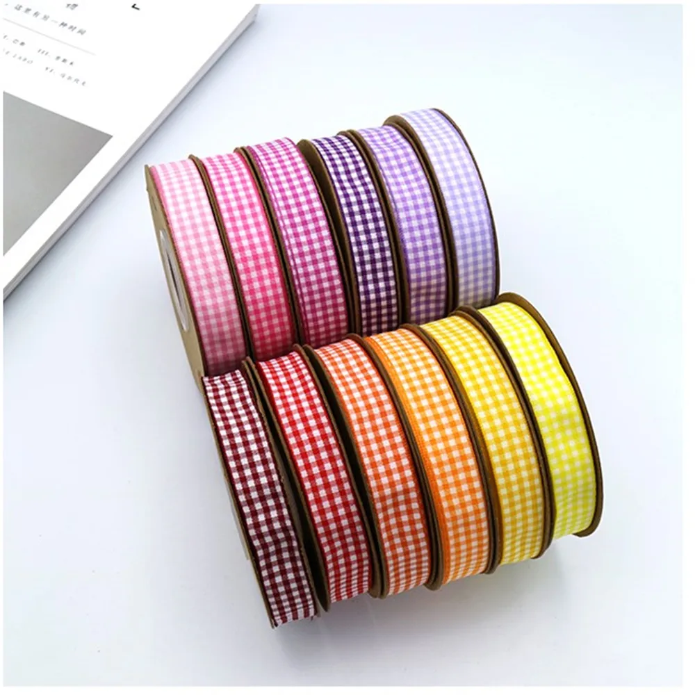 

25yards/lot 25mm Plaid Ribbon Grid Printed Ribbon Plover For Home Wedding Christmas Decoration DIY Gift Wrapping