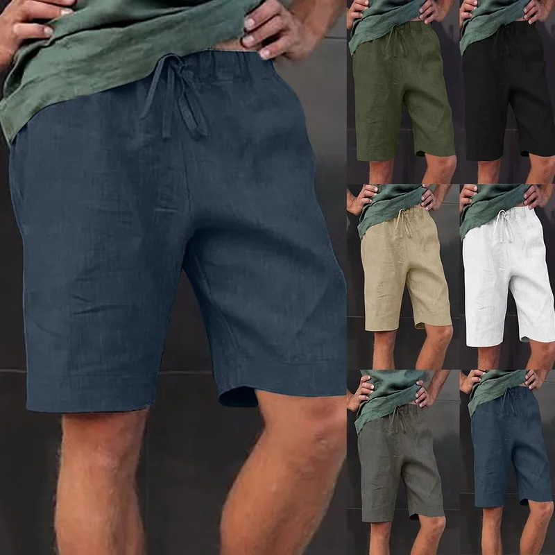 

Men Summer Shorts Cotton Beach Shorts Mens Fashion Breathable Thin Shorts Lightweight Drawstring Short Pants Solid Color Cool