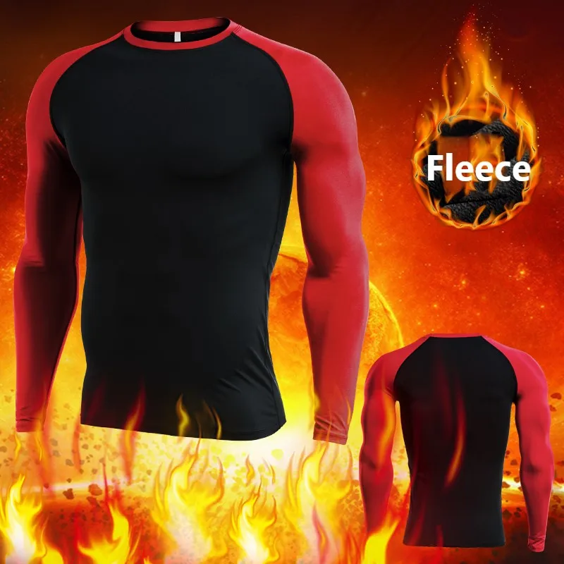 Мужская теплая рубашка мужские футболки для бега флисовые Зимние Теплые Топы с