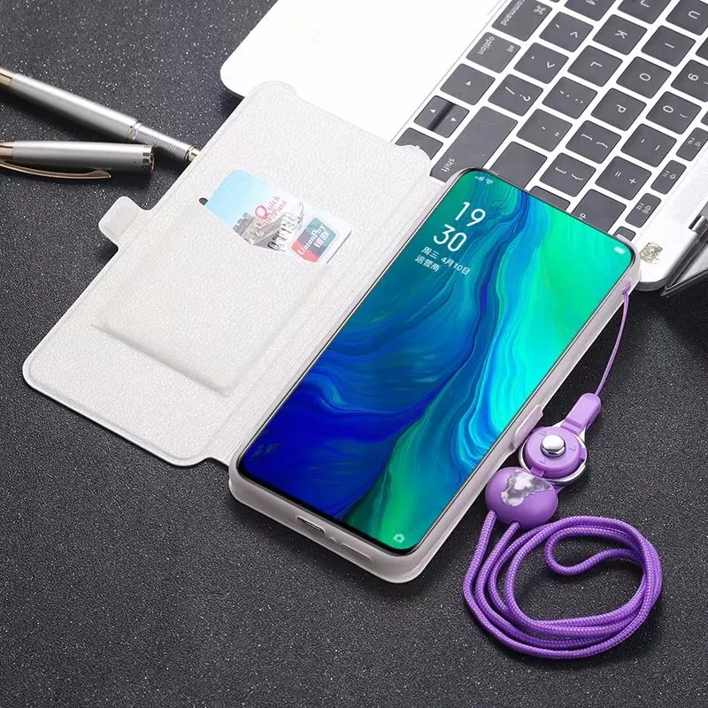 Милый окрашенный флип-кошелек с подставкой кожаный чехол для OPPO Reno 2 Z Realme Q 5 3 2 Pro X Lite задняя крышка чехол с держателем для карт