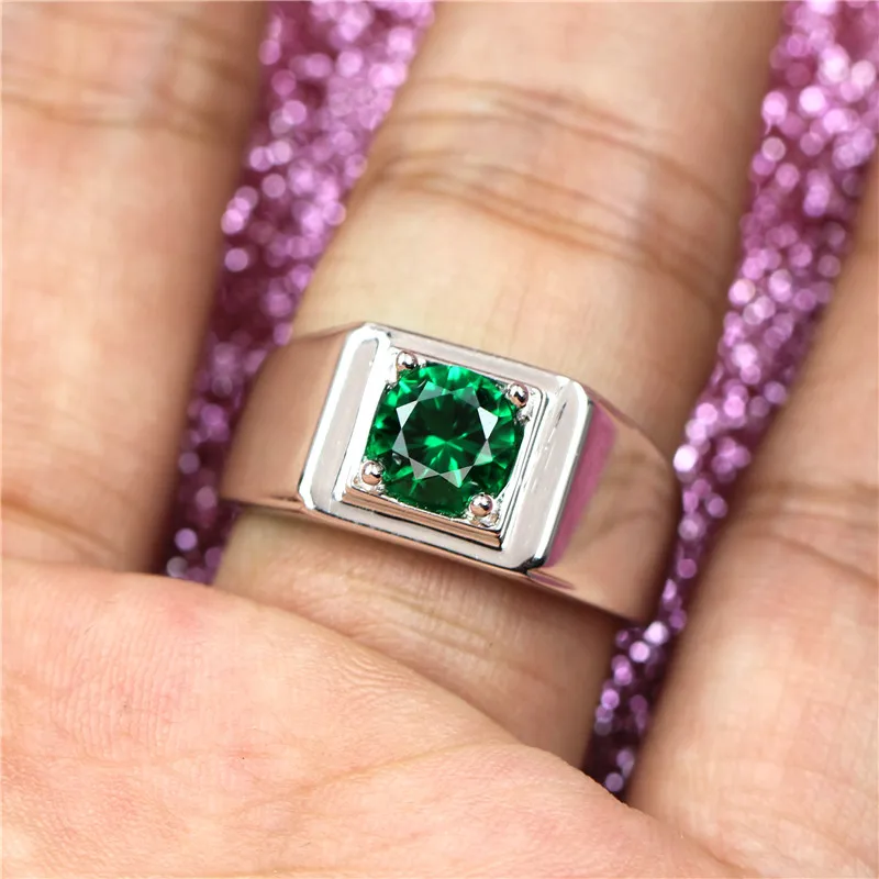Мужское кольцо серебро 925 пробы 1ct круглый зеленый камень Турмалин классический большой Регулируемый хорошая мода NJ05
