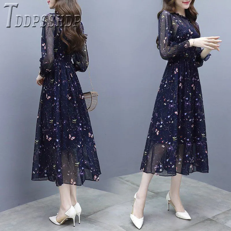 2019 цветочное шифоновое женское платье корейское шикарное сказочное | Женская