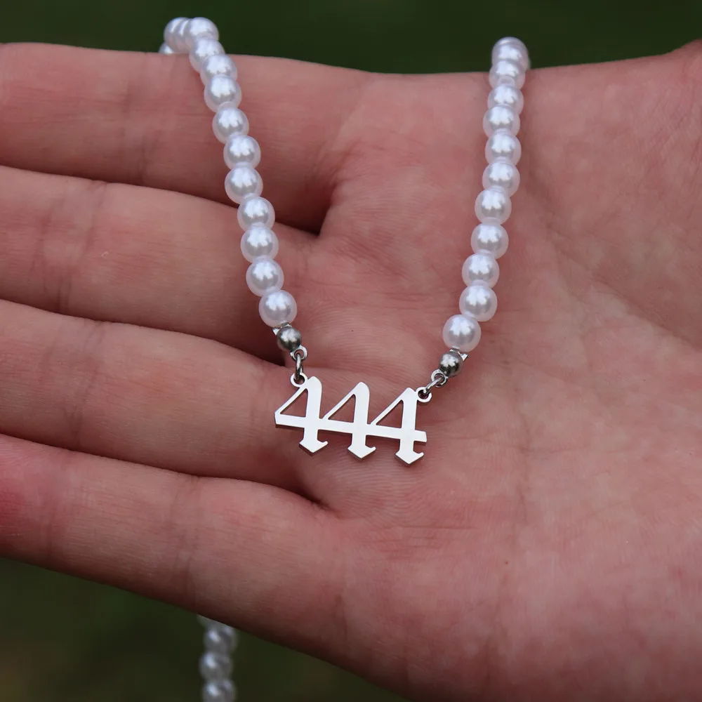 Pearl Choker Necklace 111 222 333 444 555 666 777 888 999 Angel Number Necklaces Women Stainless Steel Jewelry Gift Collier | Украшения и