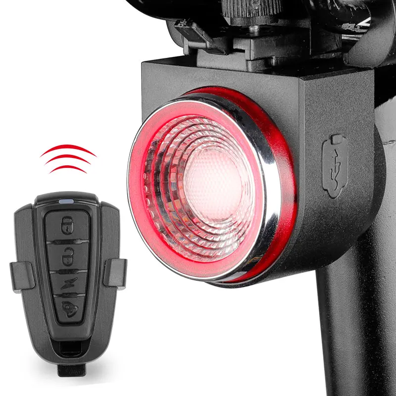 

Rechargeable Rear Bicycle Light Brake Bike Tail Lamp Wireless Remote Control Cycling Anti-theft Burglar Alarm Bell Taillight