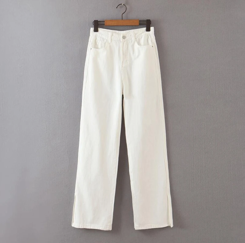 

Women Jeans High Waist Belted Female Jeans Vintage Loose Denim Pants femme Split hem