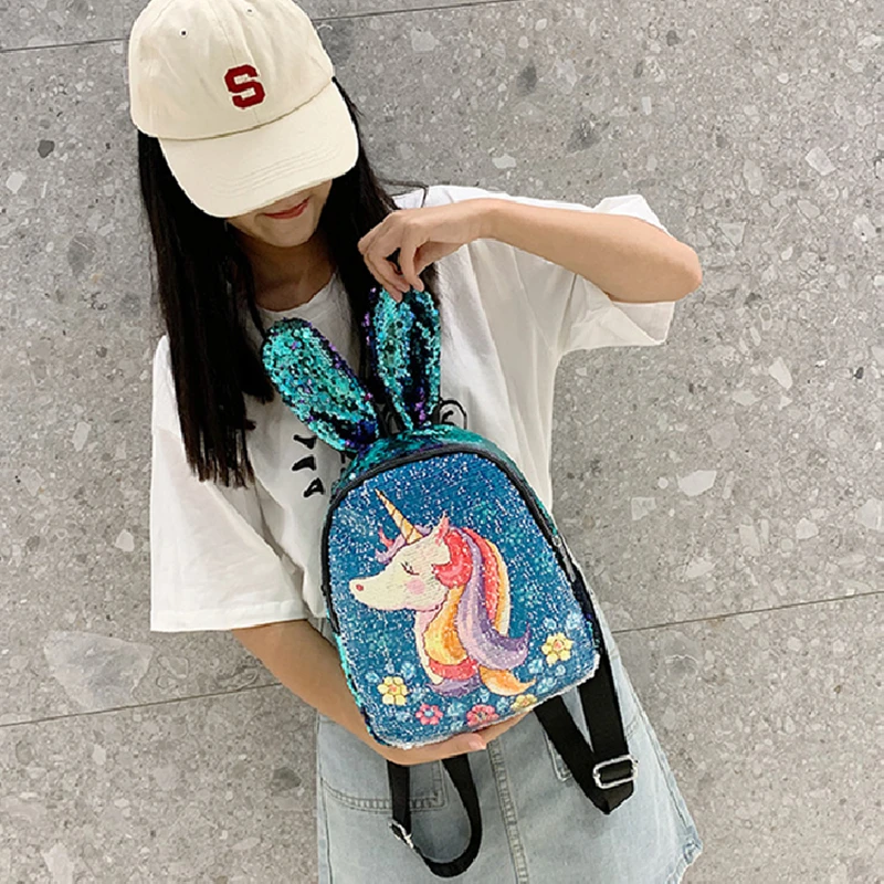 Kids Cartoon Anime Bag Girls Unicorn School Backpack In Kindergarten Children Shine Fashion Kawaii Bag Women Sequin Backpack