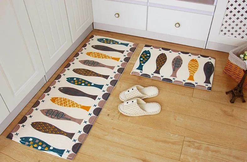 Fish Door Mat Hall Bathroom Kitchen Household Carpet Absorbent Non-slip Coral Velvet Rug Felt Tape |