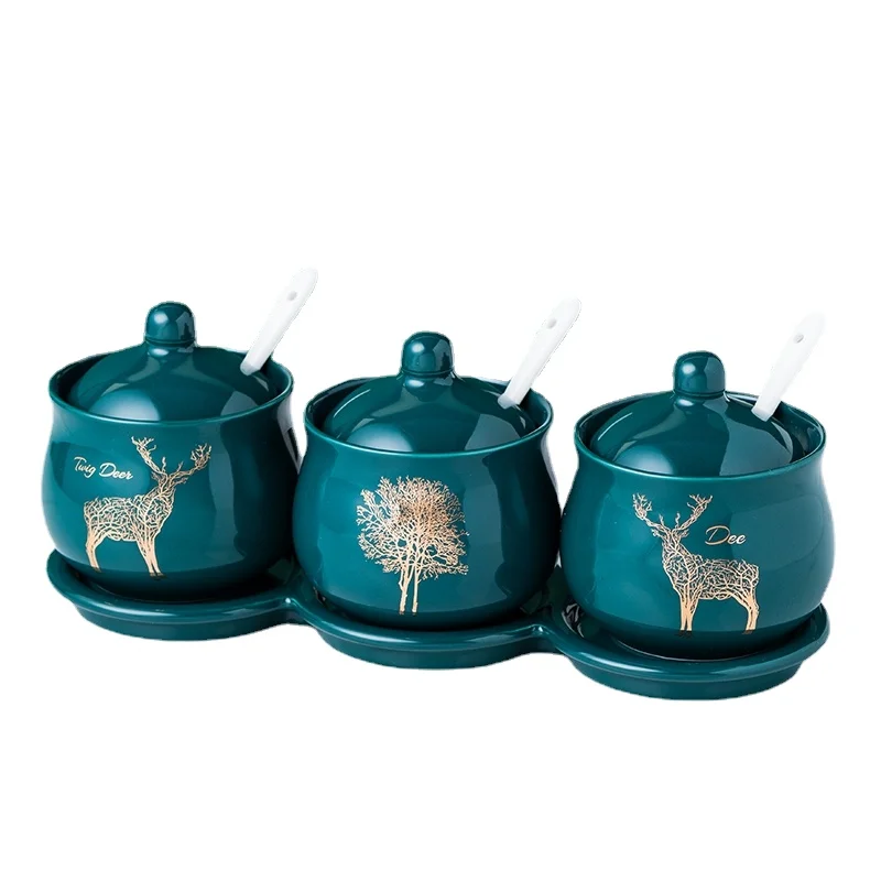 

Ceramic Spice Jars with Lid Salt and Pepper Shaker Sugar Bowl Wall Mount Kitchen Gadget Sets Especieros Para Cocina Kitchen Tool